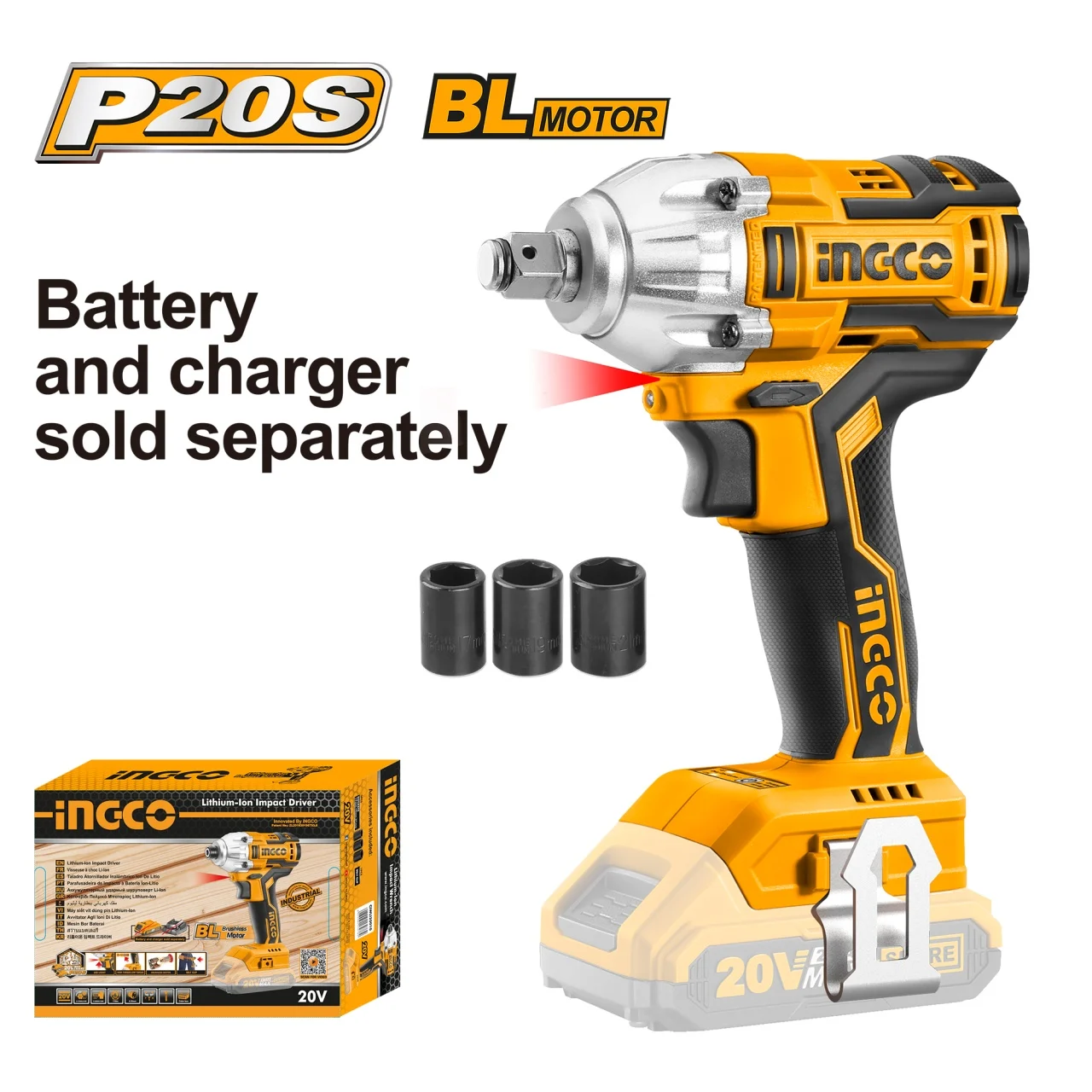Scule  & Unelte - Masina de insurubat Pistol cu impact 20V cap 1/2 300 Nm  Ingco CIWLI20010