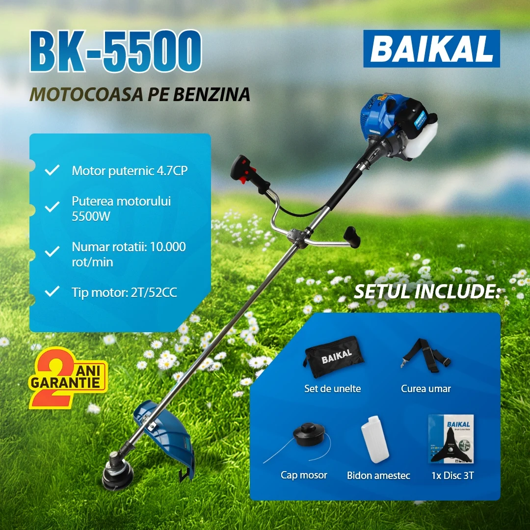 Coase Electrice si Motocoase - Motocoasa pe benzina BAIKAL BK5500, 4.7CP, 2T, 10000rpm