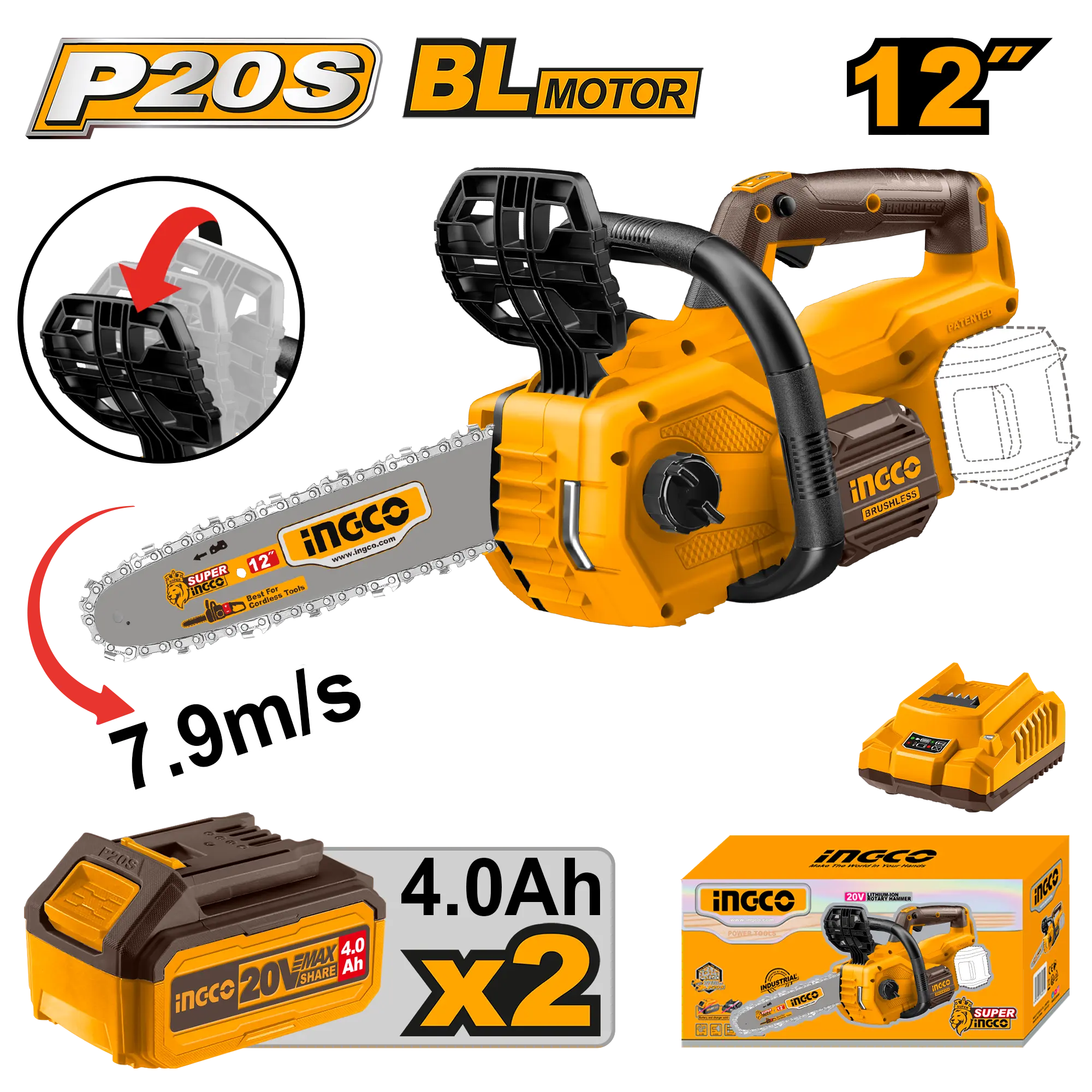 Scule Electrice - Motofierastrau Drujba INGCO 20V cu 2 Acumulatori 4Ah