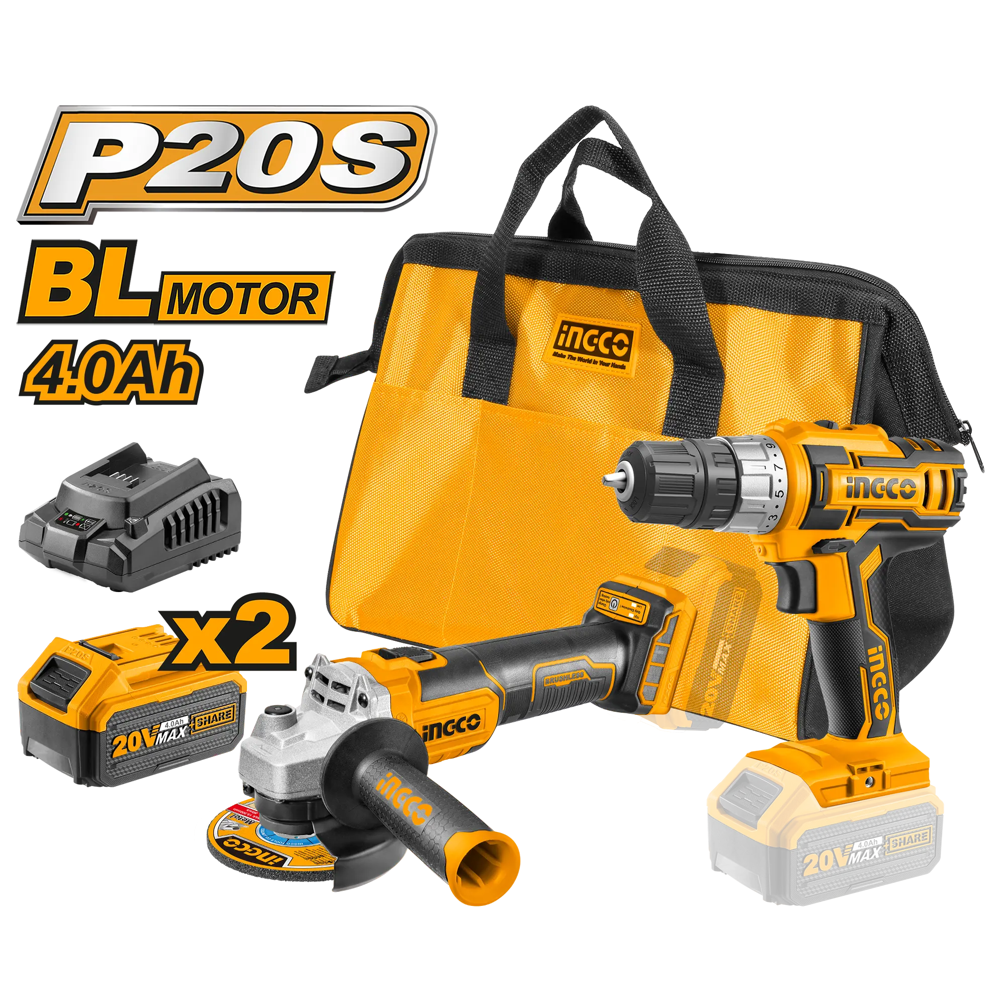 Pachete Promotionale - Pachet Masina de Gaurit Bormasina + Flex Polizor Unghiular 20V + 2 Acumulatori 4Ah