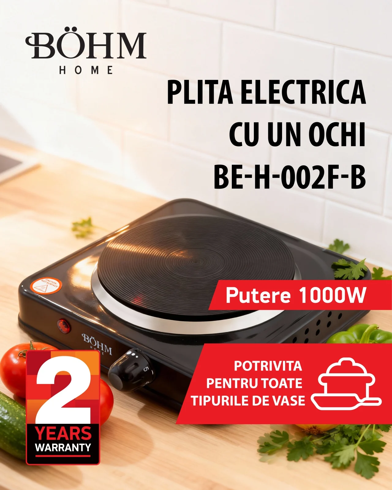 Electrocasnice pentru Bucatarie - Plită electrică cu un ochi BÖHM BE-H-002F-B 1000W