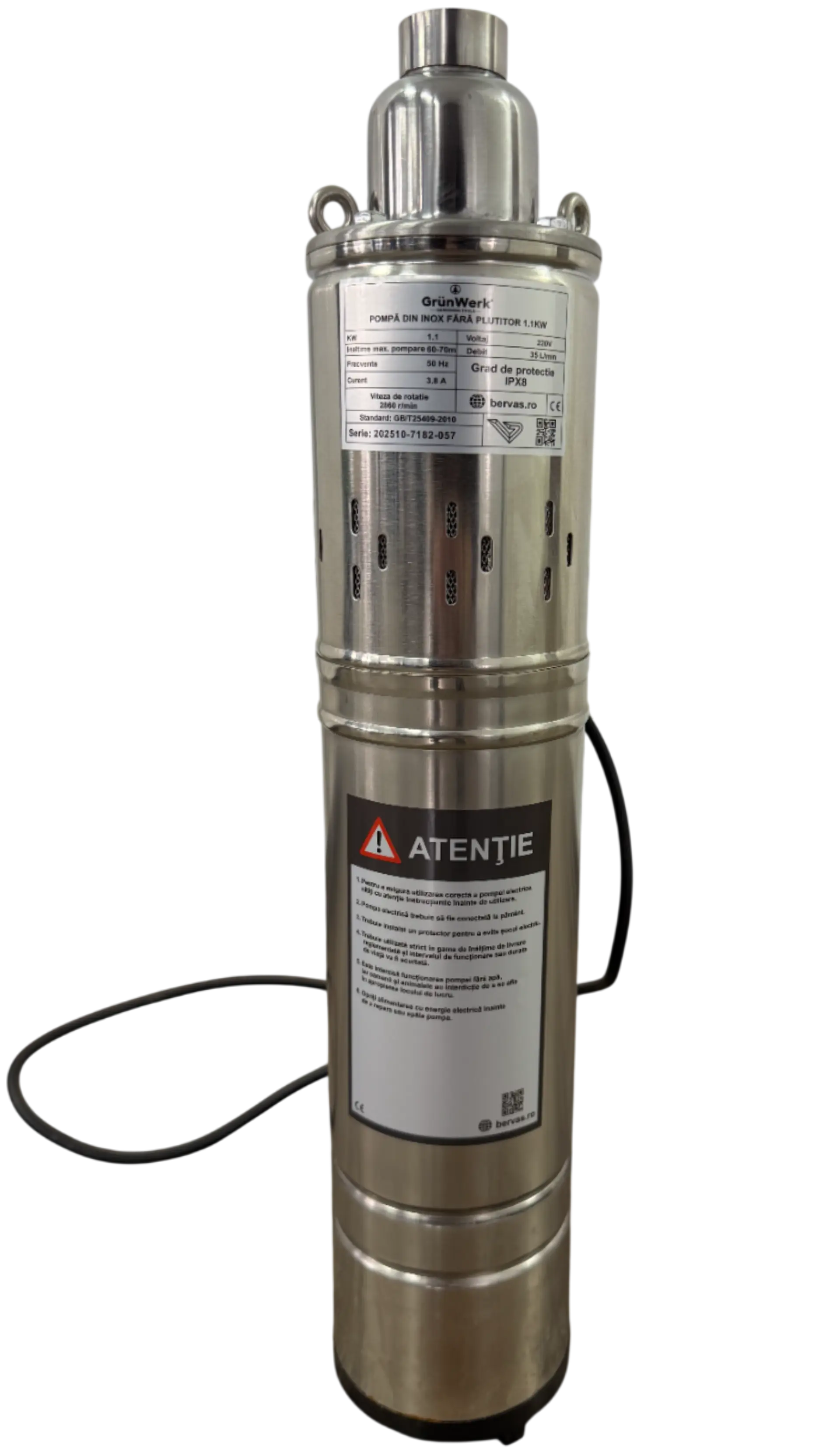 Pompe de Apa - Pompa Apa Curata Inox 1.1kw cu Snec Fara Plutitor GrunWerk GW7182