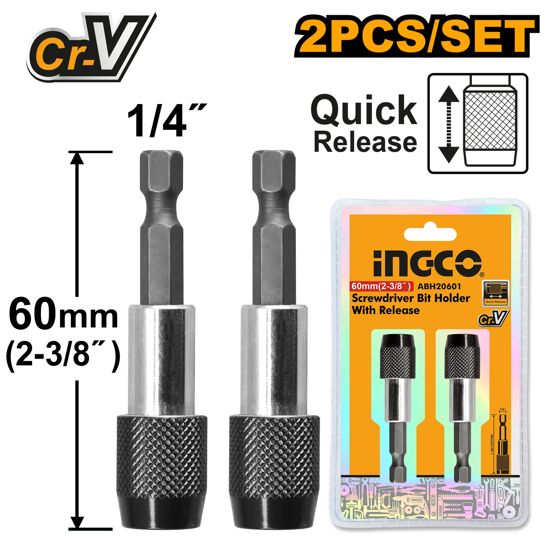 Accesorii pentru Gaurit si Insurubat - Prelungitor Biti Eliberare Rapida Set 2buc Ingco ABH20601