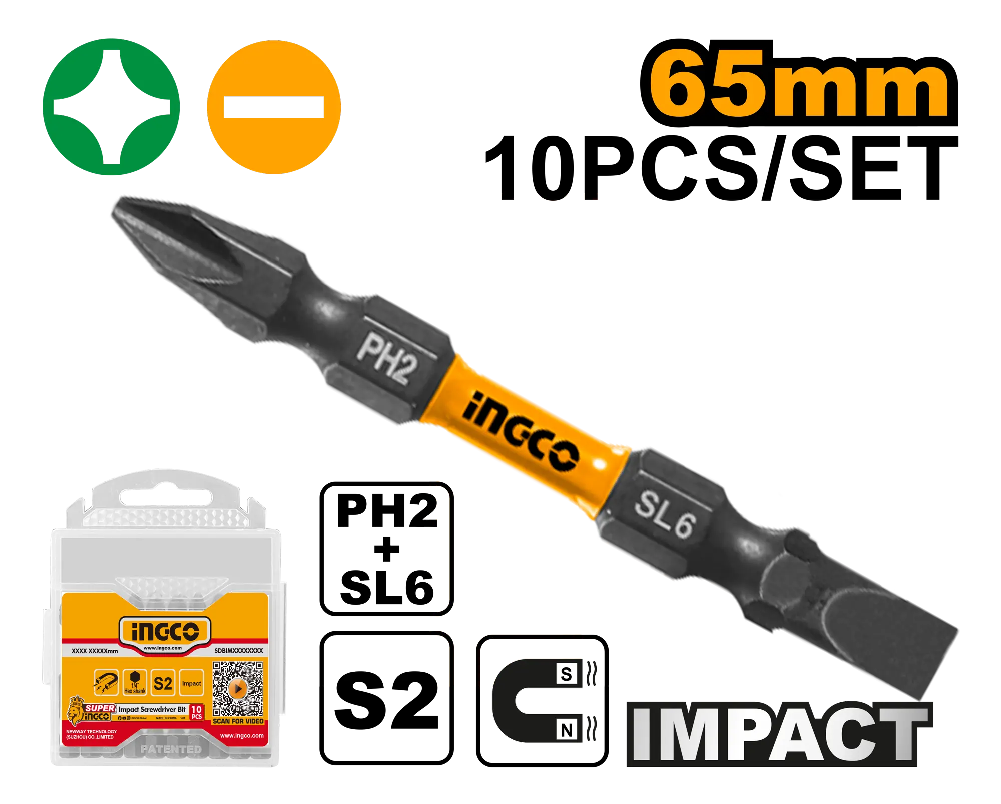Accesorii pentru Gaurit si Insurubat - Set 10 Biti Ph2 SL6 Combinat pentru Impact