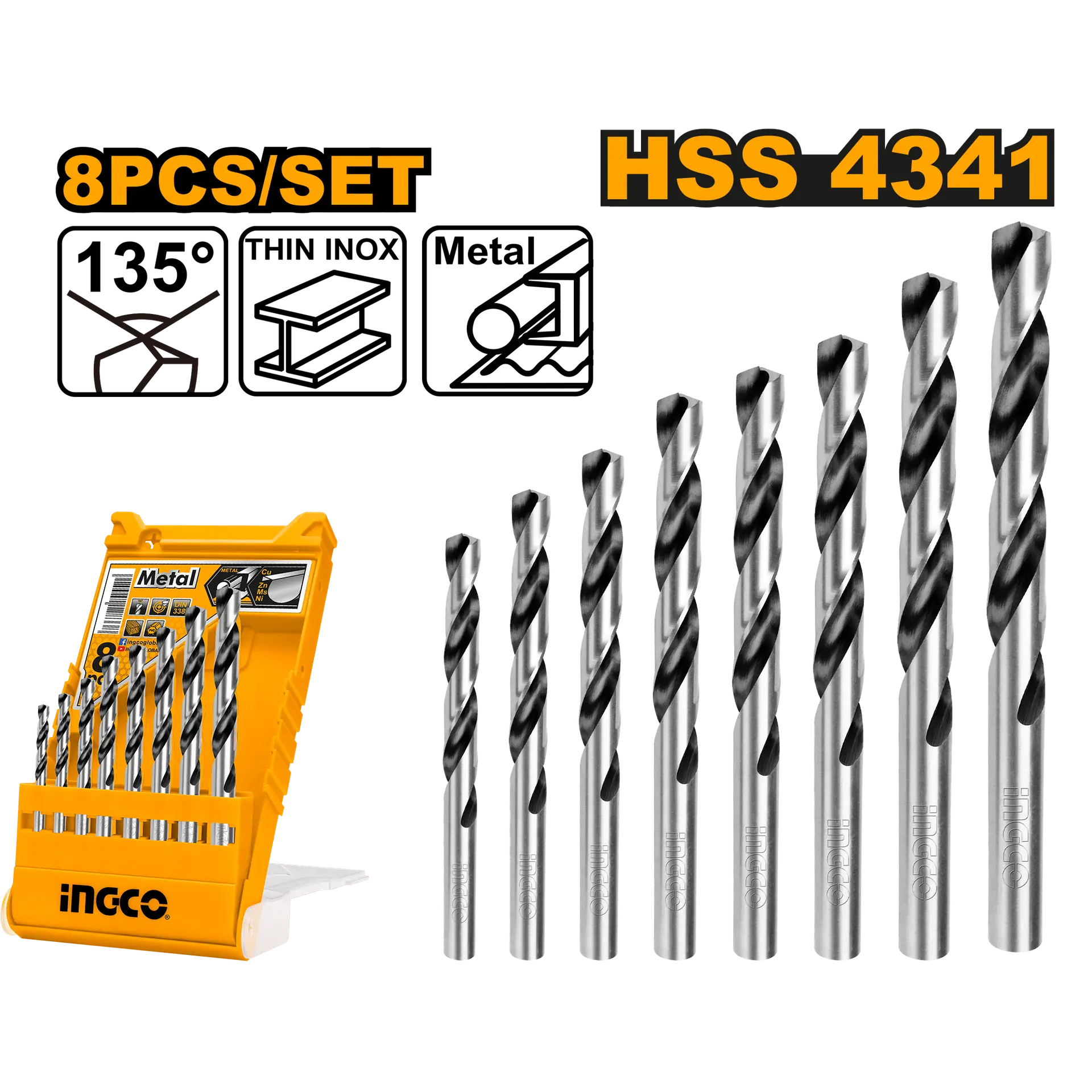 Scule  & Unelte - Set Burghie HSS Metal 8buc Ingco AKDB1088