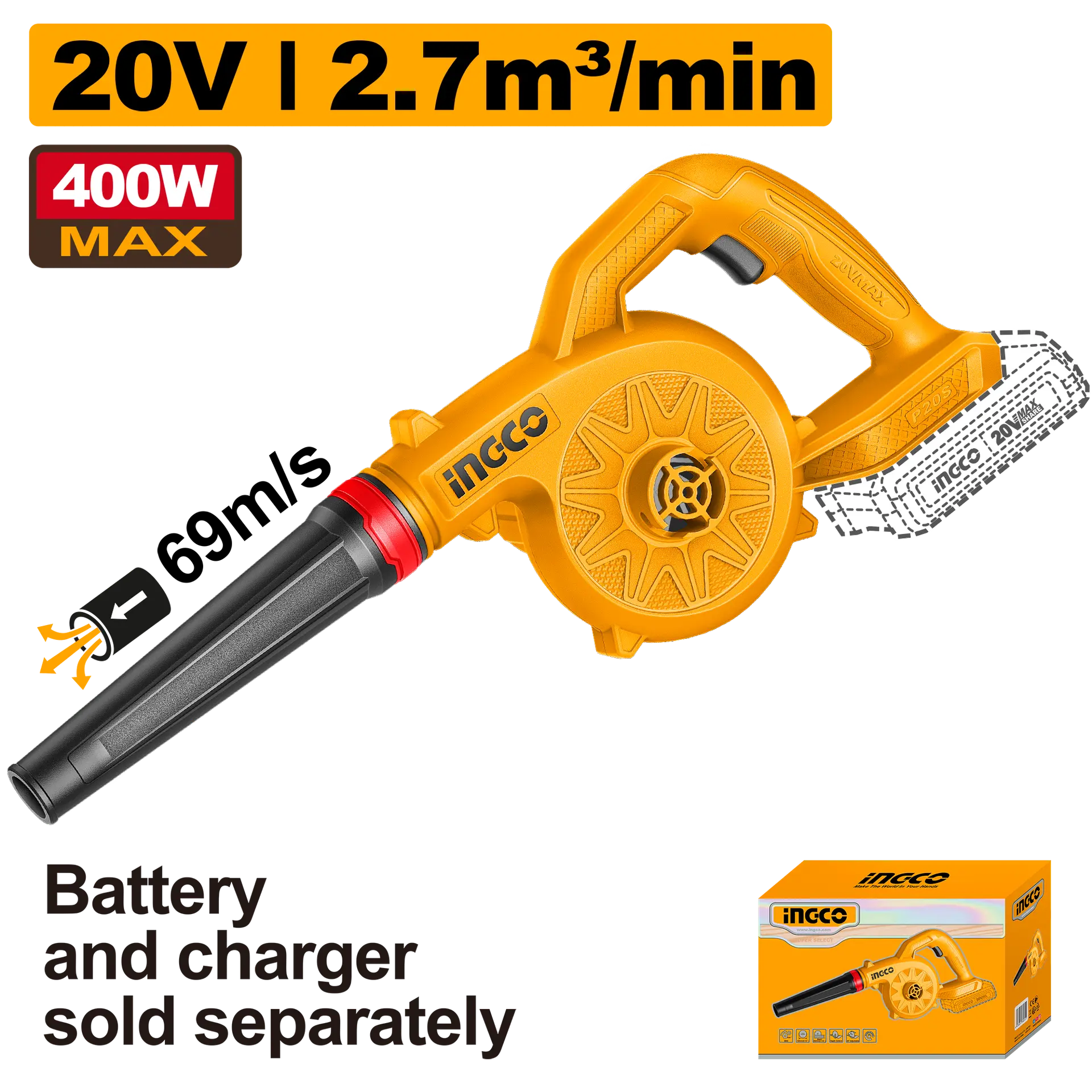 Suflante - Suflanta Frunze 20V 2.7mc/min fara Acumulator Ingco CABLI2078