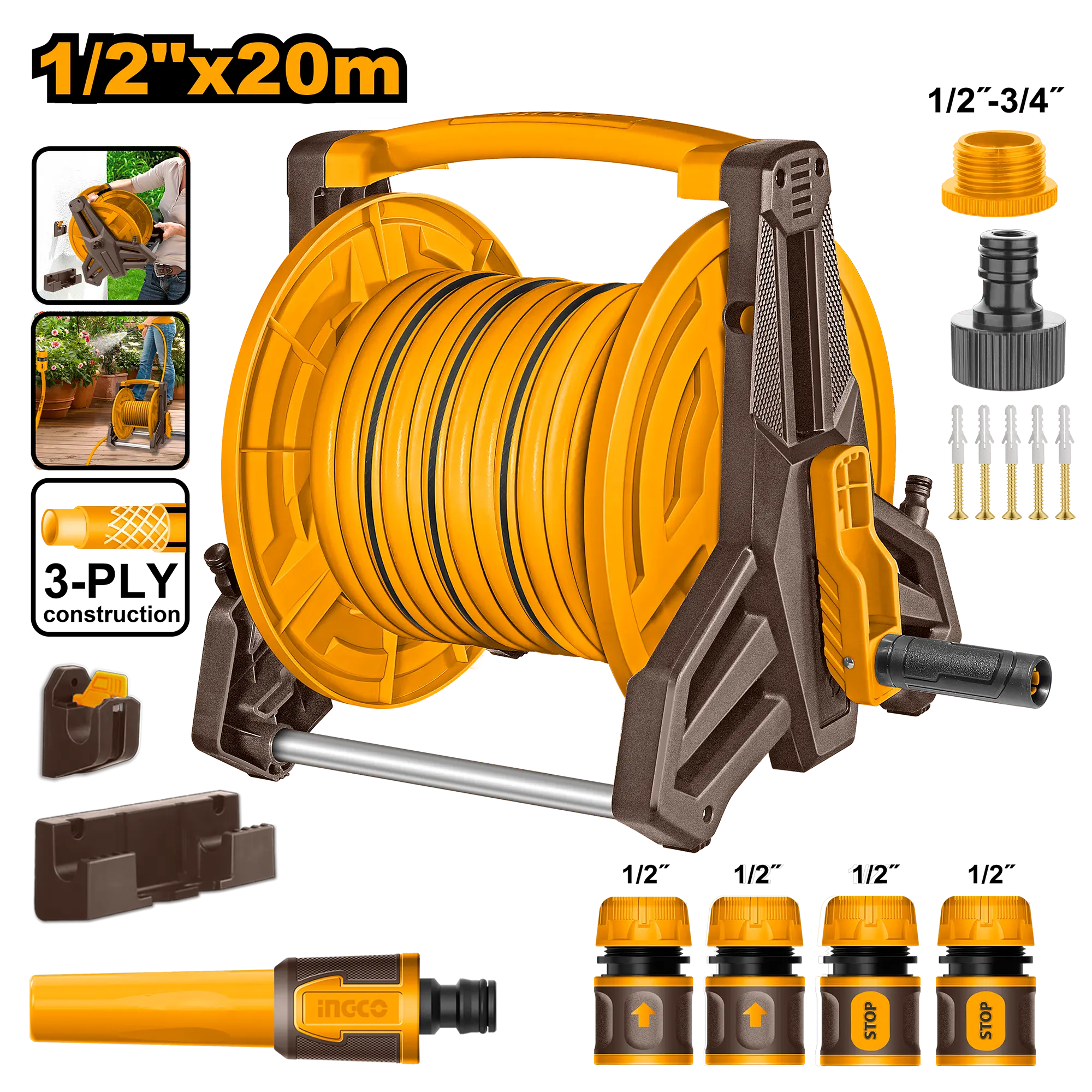 Furtunuri Gradinarit - Suport cu Furtun 20m 1/2 si Accesorii