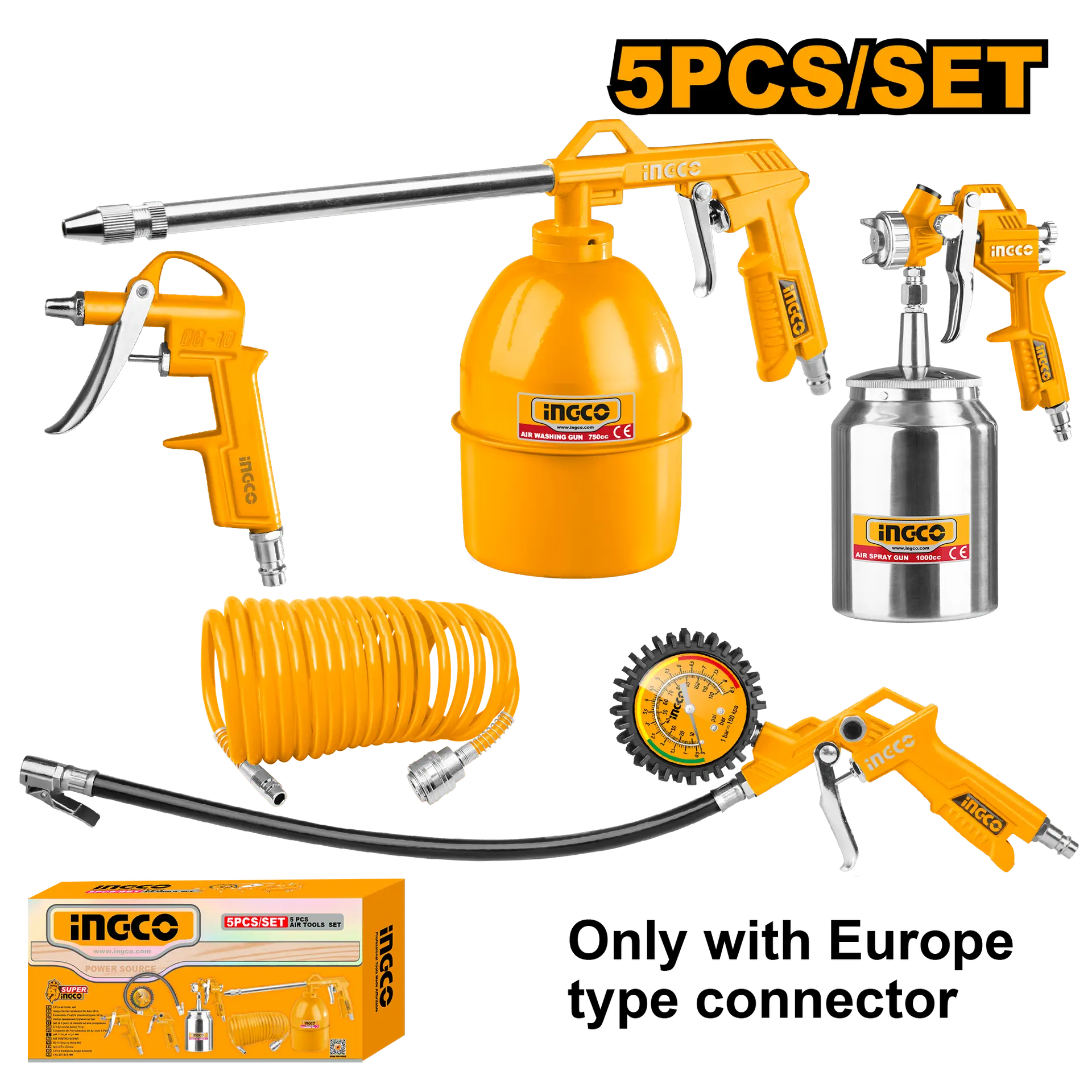 Compresoare & Accesorii Pneumatice - Trusa de Vopsit 5pcs cu Vas Jos Ingco AKT0051