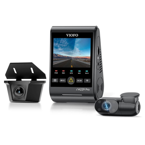 DVR auto - Camera auto tripla Viofo A229 Pro-Waterproof 3CH, GPS, Bluetooth, 4K+2K+1080P, Wi-Fi Dual Band, IR interior, HDR, G-sensor, CPL, mod parcare, timelapse, night vision, comenzi vocale, slot card, microf