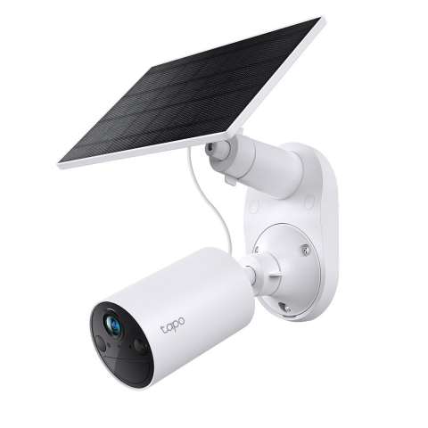 Camere cu panou solar - Camera exterior wireless WiFi cu iluminare duala si panou solar TAPO C410 KIT, 3 MP, 3.17 mm, IR/Lumina calda 9.1 m, microfon si difuzor, sirena 94 dB, acumulator 2.5 W, slot card