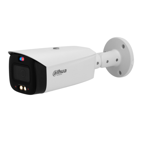 Camere bullet - Camera supraveghere exterior IP cu iluminare duala Dahua WizSense Active Deterrence IPC-HFW3549T1-AS-PV-0280B-S4, 5 MP, lumina alba/IR 30 m, 2.8 mm, microfon, slot card, PoE