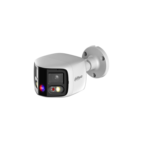 Camere bullet - Camera supraveghere exterior IP Dahua WizSense TiOC Duo Active Deterrence IPC-PFW3849S-A180-E2-AS-PV-0280B, 2 x 4 MP, 2.8 mm, lumina alba 20 m, IR 25 m, microfon, slot card, PoE