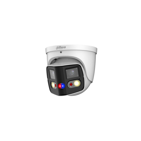 Camere dome - Camera supraveghere IP Dome Dahua WizSense TiOC Duo Active Deterrence IPC-PDW3849-A180-E2-AS-PV-0280B, 2 x 4 MP, 2.8 mm, lumina alba 20 m, IR 25 m, microfon, slot card, PoE
