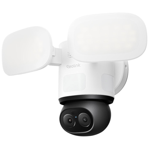 Supraveghere Video - Camera supraveghere wireless rotativa IP WiFi 6 PTZ cu lentila duala Reolink TrackFlex Floodlight Full Color F850W, 8MP+2MP, 2.8/8 mm, PIR, 360 grade, slot card, lumina alba/IR 30 m, 3000 lumeni, micr