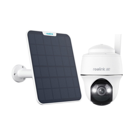 Camere cu panou solar - Kit camera supraveghere wireless WiFi rotativa Speed Dome cu panou solar Reolink Argus PT Ultra B440, 4K, IR/lumina alba 10 m, microfon si difuzor, dual band, PIR, acumulator, slot card