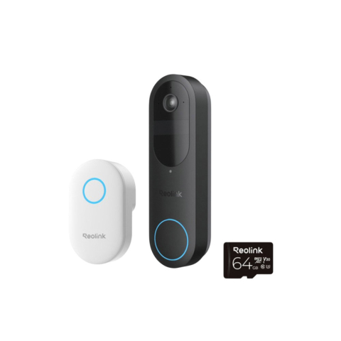 Video Interfoane - Kit sonerie wireless WiFi dual band Reolink D340B+CHIME+64GB, 4 MP, 1.2 mm, 2.4-5 GHz, 7000 mAh, PIR, microfon si difuzor, slot card