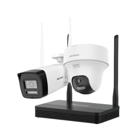 Sisteme Supraveghere Video - Kit supraveghere WiFi mixt HikVision Easy-Link HiLook IKS-2042BTH-PH/W, 2 MP, 2.8 mm, IR 30 / 20 m, lumina alba 15 m, microfon, difuzor, detectie miscare, slot card
