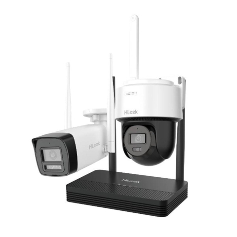 Sisteme Supraveghere Video - Kit supraveghere WiFi mixt HikVision Easy-Link HiLook IKS-2044BPH-PH/W, 4MP, 2.8 mm, IR 30 / 25 m, lumina alba 25 m, microfon, difuzor, detectie miscare, slot card