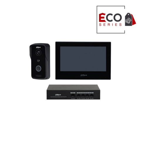 Video Interfoane - Kit videointerfon IP Dahua Eco Series KTP03, 1MP, 1 familie aparent, 7 inch, IC card, PoE