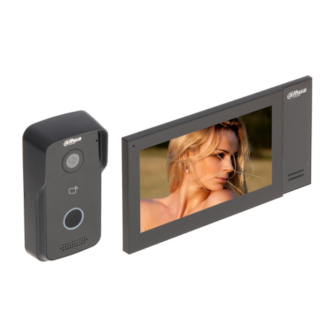 Video Interfoane - Kit videointerfon IP Dahua KTP02, 1 MP, 1 familie, aparent, 7 inch, IC card, control de la distanta, PoE