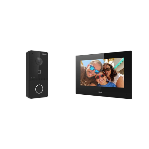 Video interfoane & interfoane - Kit videointerfon IP WiFi Hikvision HiLook VI-K43P, 2MP, touchscreen, 2.4GHz, IR 3m, ecran 7 inch, aparent, PoE, slot card