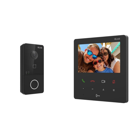 Video interfoane & interfoane - Kit videointerfon IP WiFi Hikvision HiLook VI-K46P, 2MP, touchscreen, 2.4GHz, IR 3m, ecran 4.3 inch, aparent, PoE, slot card