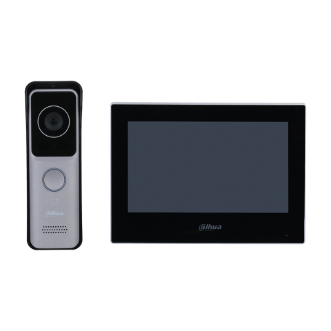 Video Interfoane - Kit videointerfon WiFi Dahua KTW02, 2 MP, 1 familie, auto IR, 7 inch, aparent