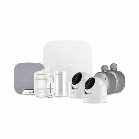 Alarmă Antiefracție - Sistem alarma wireless si camere IP Dome Ajax CCTV Intrusion Security, 2 camere, 5 MP, 2.8 mm, IR 35 m, microfon, slot card, detectie obiecte prin AI, pet immunity, 868 MHz, buton de panica