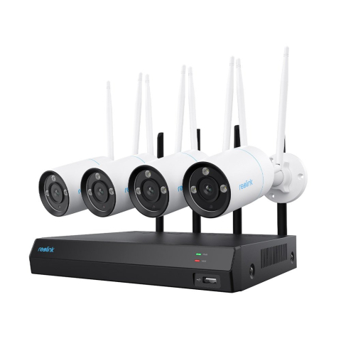 Sisteme Supraveghere Video - Sistem supraveghere exterior WiFi Reolink NVS12-8MB4W, 4 camere, 4K, IR 30 m, microfon si difuzor, vizualizare de pe telefon, HDD 2TB