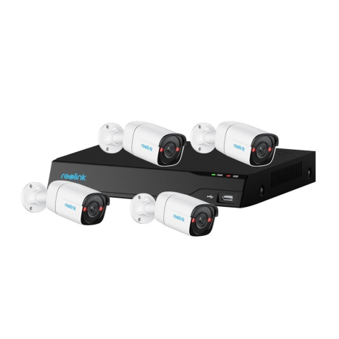 Sisteme Supraveghere Video - Sistem supraveghere IP exterior Reolink NVS8-5MB4, 4 camere, 5 MP, IR 30 m, 2.8 mm, microfon si difuzor, detectie om/vehicul, HDD 2 TB