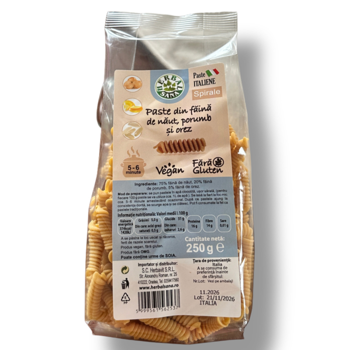 Paste faina de Naut, Porumb si Orez, 250g Spirale HERBALSANA [1]