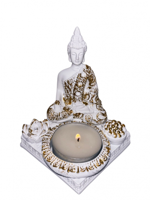 Staueta Buddha cu fund patrat - suport lumanare/con/betisor parfumat [1]