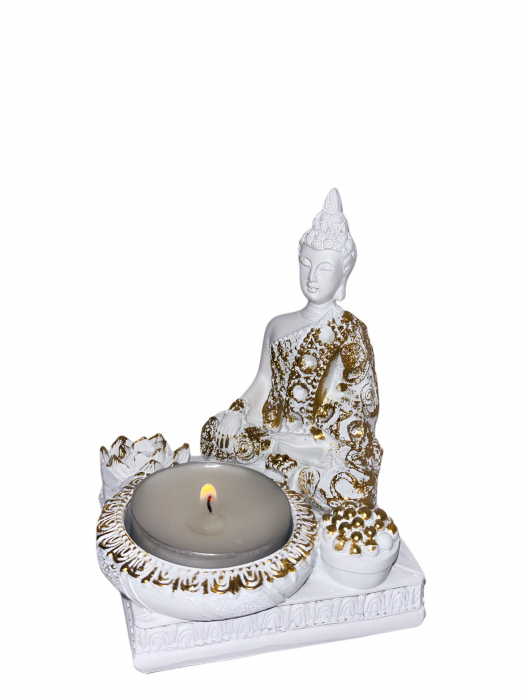 Staueta Buddha cu fund patrat - suport lumanare/con/betisor parfumat [3]