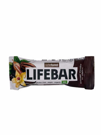 ALIMENTE - Lifebar - Baton cu cacao si vanilie in ciocolata Raw Bio 40g