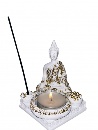Staueta Buddha cu fund patrat - suport lumanare/con/betisor parfumat [1]