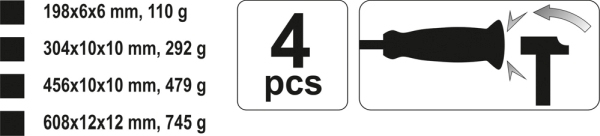Set 4 leviere cu muchie plata indoita, 198-608 mm, tija plata Yato YT-4730 [2]