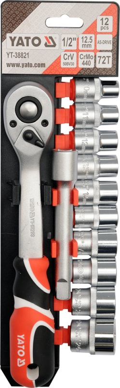 Set chei tubulare si clichet, 10-24 mm, patrat 1/2 inch, 12 bucati Yato YT-38821 [1]
