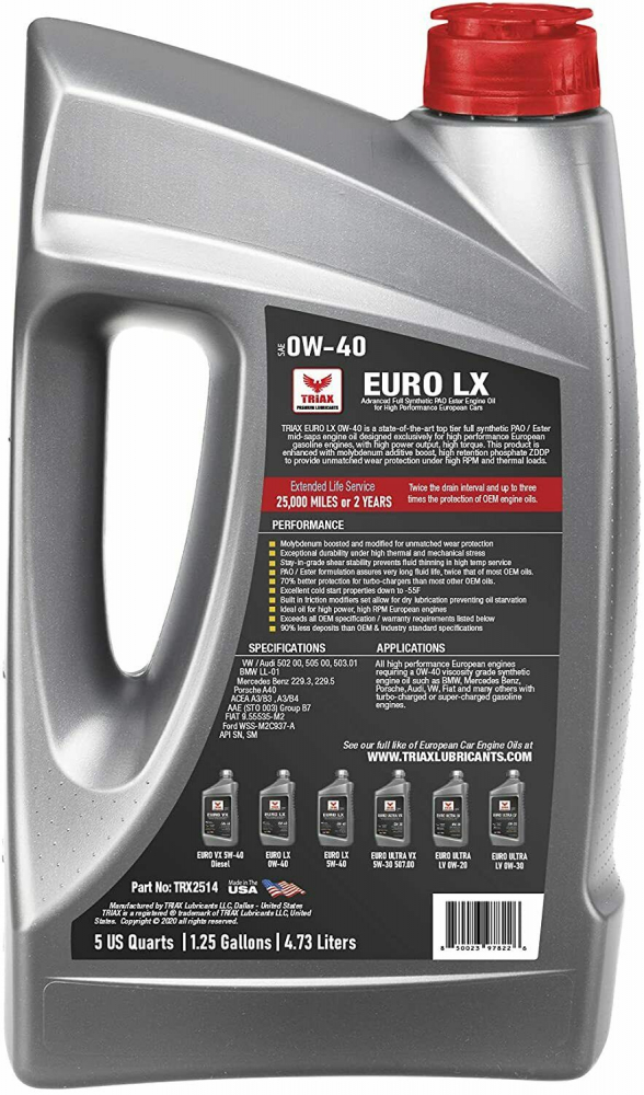 TRIAX Euro LX 0W-40 Full Synthetic/ Benzina | BMW LL-01 | MB 229.5 [2]
