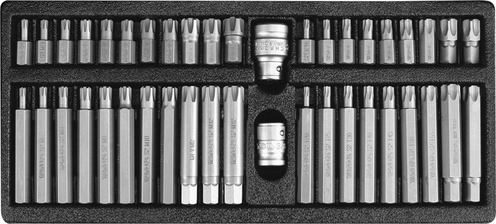 Trusa 42 biti pentru insurubare YATO YT-0420, profil ribe, cu adaptor 3/8 inch si adaptor de la 3/8 la 1/2 inch, carcasa metalica [1]
