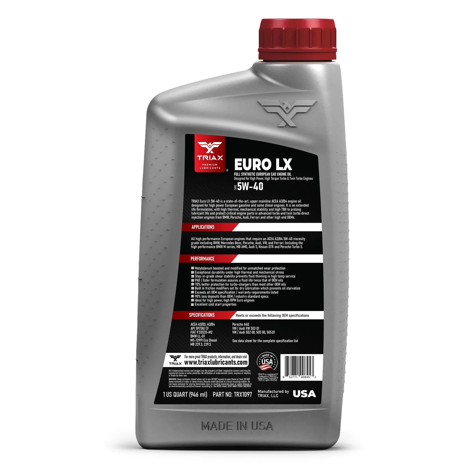 TRIAX Euro LX 5W-40 Full Synthetic | MB 229.50, BMW LL-01, VW 502.00 [1]