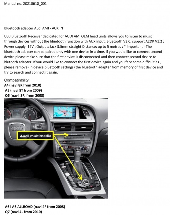 Adaptor Bluetooth Conector MMI 3G  Audi [2]