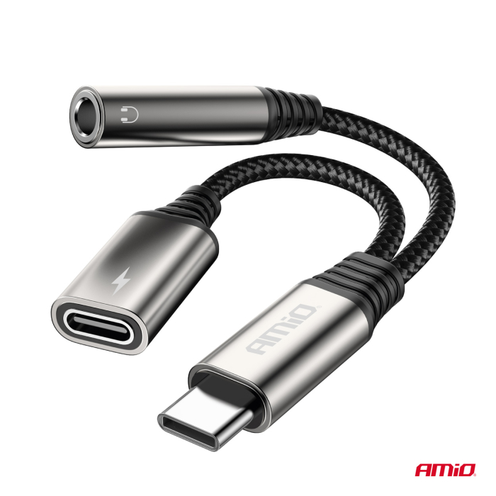 Adaptor USB-C la USB-C + Mini Jack 3.5mm Mamă 10cm AMIO-04295 [2]