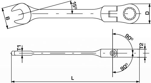 Cheie combinată, cu piedică, cu articulaţie; 8 mm | 135 mm [2]