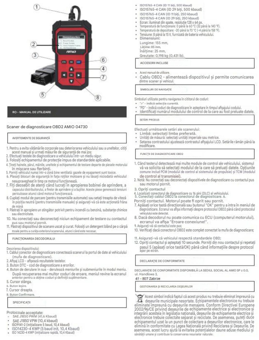 Interfață de diagnosticare pentru tester de scanare AMiO OBD2 AMIO-04730 [6]