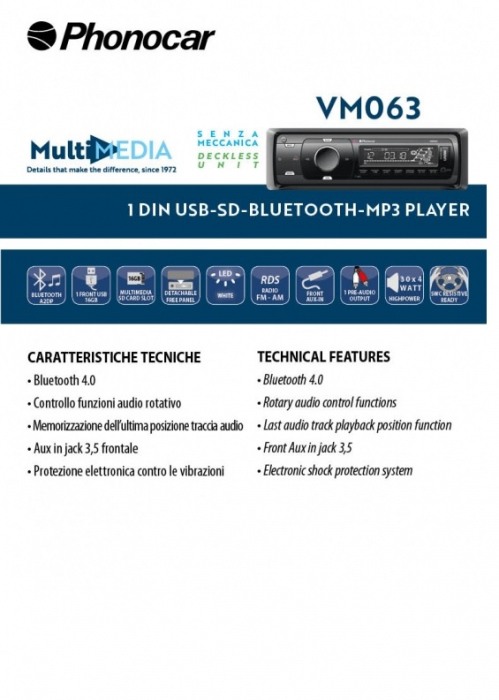 VM063 RADIO CU USB/SD/BLUETOOTH PHONOCAR, AFISAJ ALB [2]