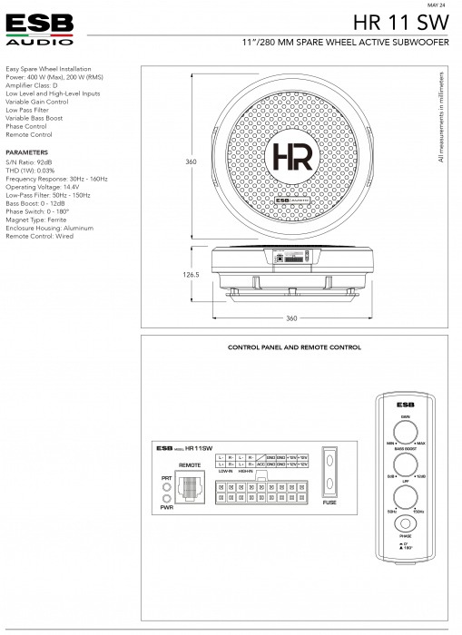 Subwoofer auto activ ESB HR 11 SW, 260mm, 200W RMS [2]