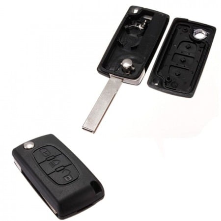 Accesorii auto - Carcasa telecomanda briceag 3 butoane Citroen /Peugeot cu bateria pe carcasa