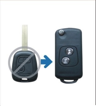 Accesorii auto - Carcasa telecomanda transformare tip briceag cu 2 butoane compatibila Peugeot lama ascutita