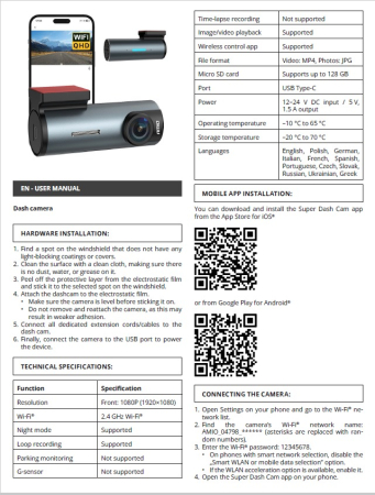 DVR auto cu o camera 1K WLAN 128GB WIFI Full HD AMIO-04798 [2]