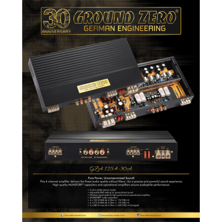 Car Audio - GZA 125.4-30A AMPLIFICATOR SQ GROUND ZERO PE 4 CANALE CLASA A/B, 2X480W